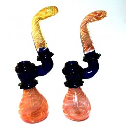 9.5'' Gold Fumed With Blue Tube Color Heavy Duty Bubbler Large Size 
