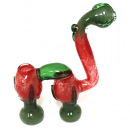 7'' Double Chamber Green/ Red  Color Leaf Art Design Bubbler  Large Size 