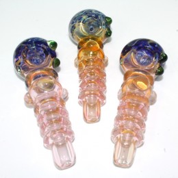 5'' Ribbed Design With Cubed Heavy Duty Glass Hand Pipe 