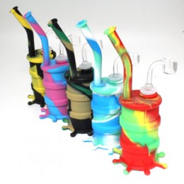 8'' Silicone Multi Color Barrel Dab Rig Water Pipe With  14 MM Male Banger and Bowl 