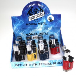 Special Blue Momba Metal  Lighter  3 Flame 12 Per Display 