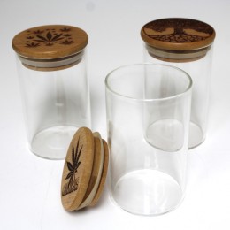 Glass Jar With  Top Design Bamboo Lid  Medium Size 
