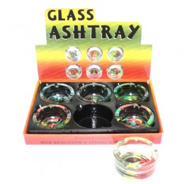 Glass Assorted Sticker  Designs Glass Ashtray  6 Per Pack 