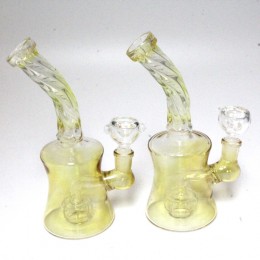 7'' Twisted Design  Gold Fumed Beaker Dab Rig Water Pipe With 14 MM Male Banger