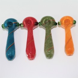 4'' Solid Color With Ribbon Design Glass Hand Pipe 