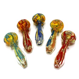 3'' Multi Color Ribbed Design Thick Heavy Duty Glass Hand Pipe 