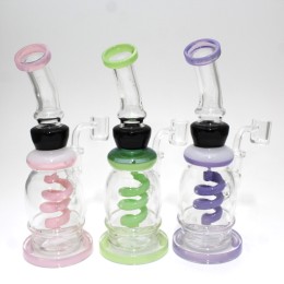 8'' Flat Bottom Curve Inner Coil Design Color Tube Dab Rig Water Pipe With 14 MM Male Quartz Banger 