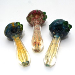 4'' Silver Fumed Swirl Color Thick Glass Hand Pipe 