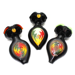 4'' Double Side Bowl Flat Design Black With Art Color Heavy Duty Glass Hand Pipe 