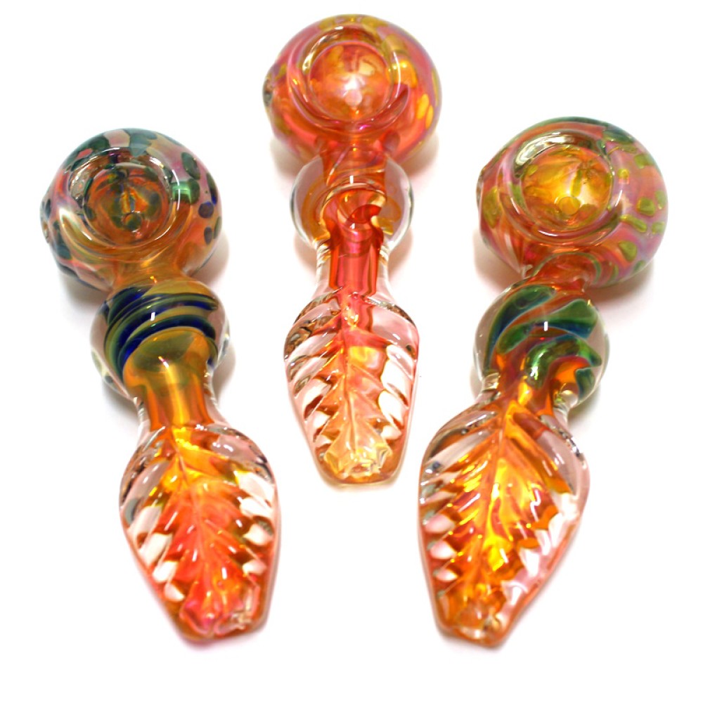 5'' Gold Fumed Leaf Art Design Heavy Duty Thick Glass Hand Pipe 
