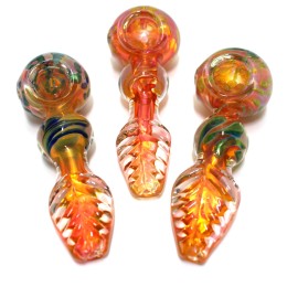 5'' Gold Fumed Leaf Art Design Heavy Duty Thick Glass Hand Pipe 