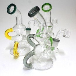 6'' Double Handled Recycle Design Color Tube Dab Rig Water Pipe With 14 MM Male Quartz Banger 