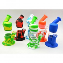 9'' Silicone And Glass Side Arm Water Pipe With Glass Bowl 