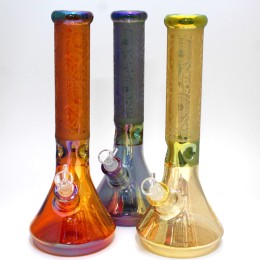 14'' Heavy Beaker Base Flower Art Colorful Heavy Duty Glass Water Pipe G-G